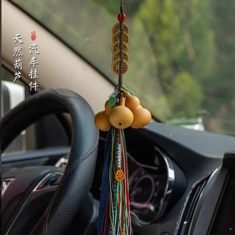 Feng Shui Gourd Pendant with Five Emperor Coins for Home Car Office Decor 07FC0E-D4 - KOEEK