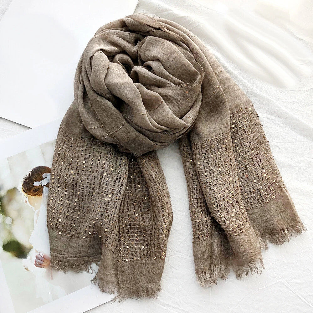 Crinkled Cotton Muslim Hijab Scarf Women Shawl Wrap Head Scarves Glitter Sequins 07FC0E-D4 - KOEEK
