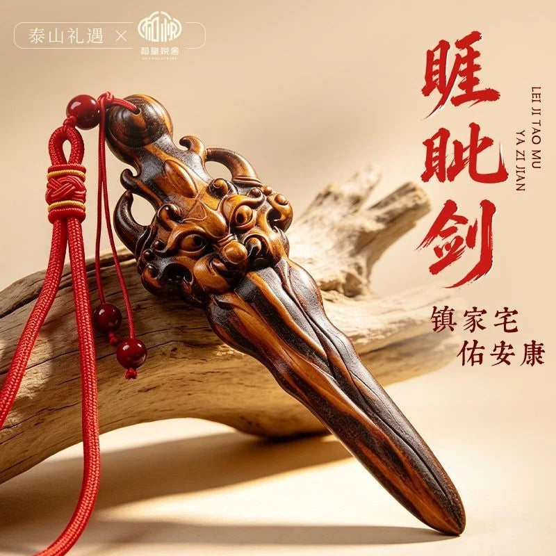 Lightning Peach Wood Carving Home Decor Wooden Figurine Handcrafted Ornament 07FC0E-D4 - KOEEK