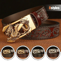 Male Leather Belt tiger Dragon Belt Cowhide  for Men Automatic Buckle 07FC0E-D4 - KOEEK