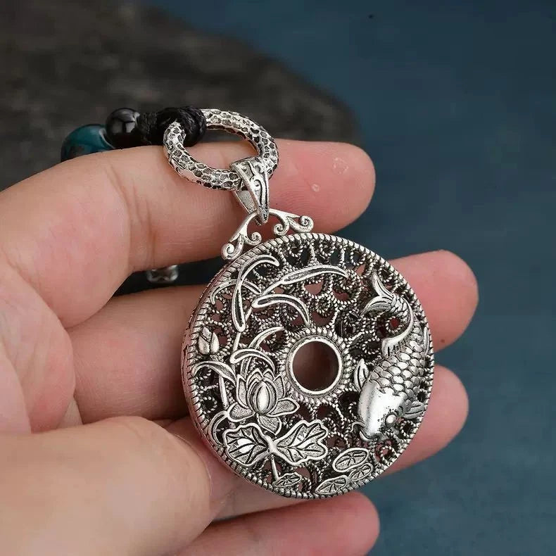 Vintage Hollow Lotus Koi Pendant Necklace Sweater Chain For Women 07FC0E-D4 - KOEEK
