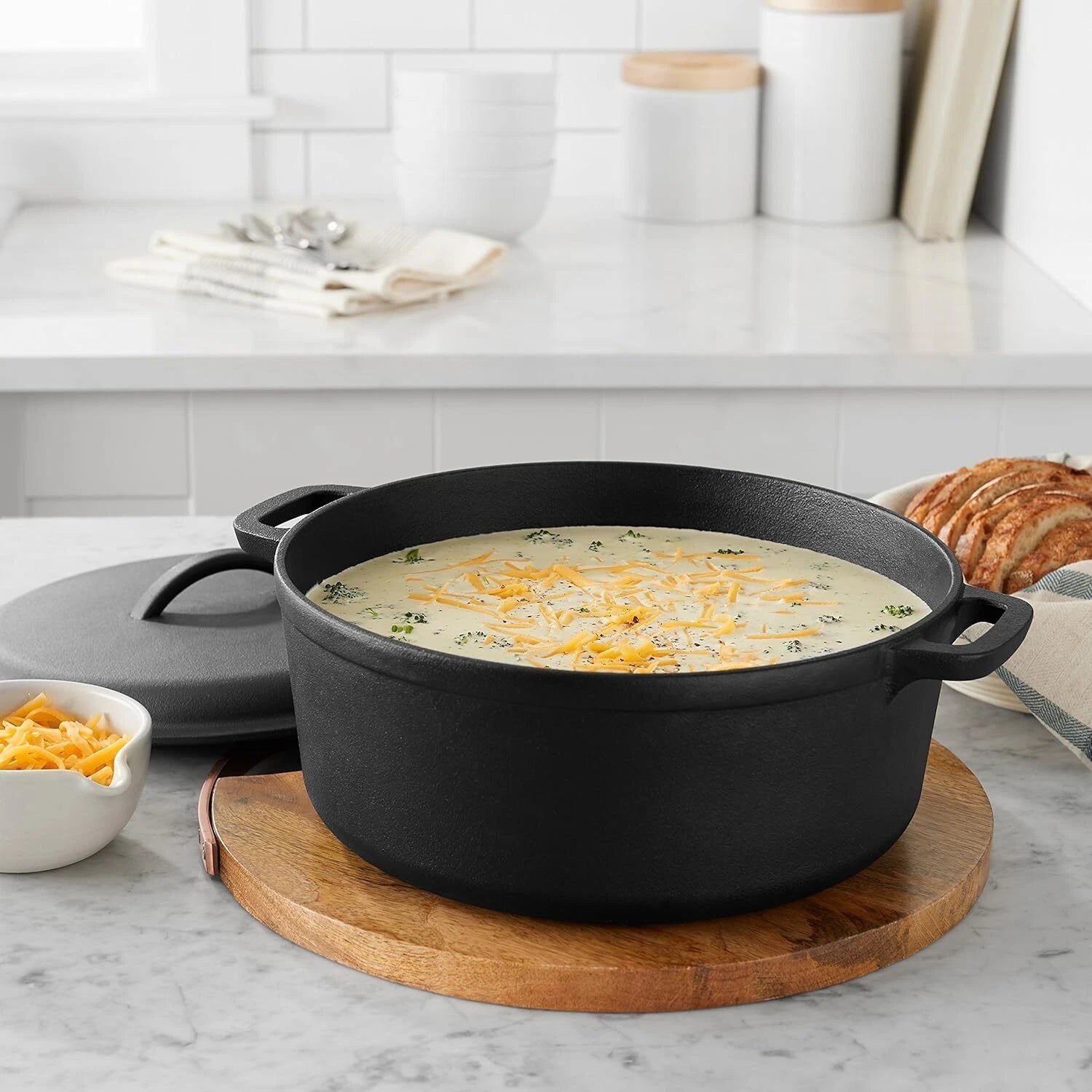 Round Pre-Seasoned Cast Iron Dutch Oven Pan with Lid and Double Handle, Black 07FC0E-D4 - KOEEK