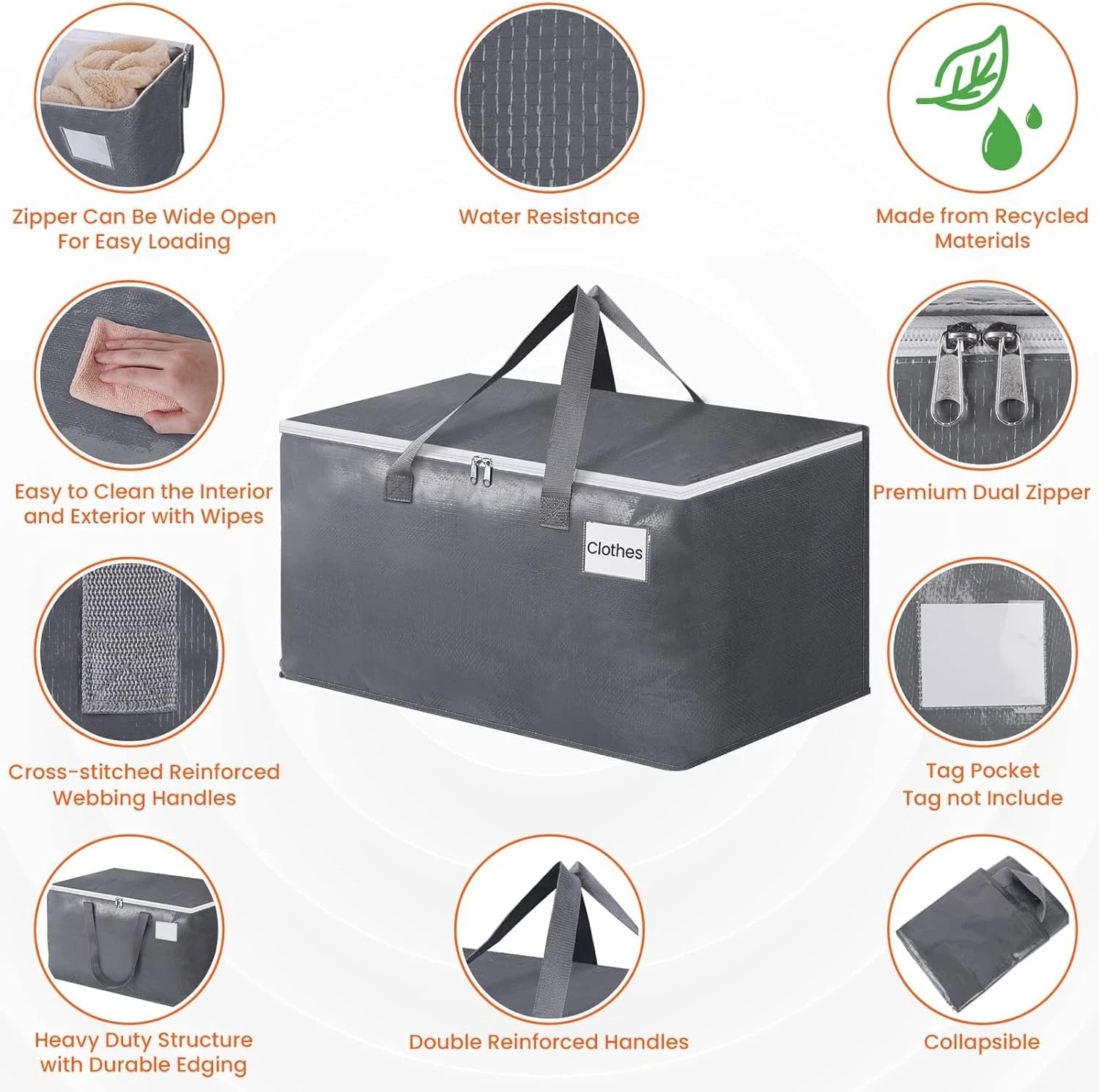 Large moving boxes with zippers and handles, 76 liters, 10 pieces per pack. 07FC0E-D4 - KOEEK