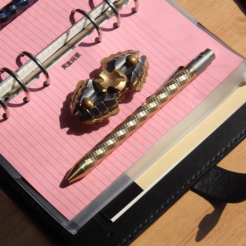 Brass+Titanium Pen Writing Signature Ballpoint Pen Portable EDC Stationery Gift 07FC0E-D4 - KOEEK