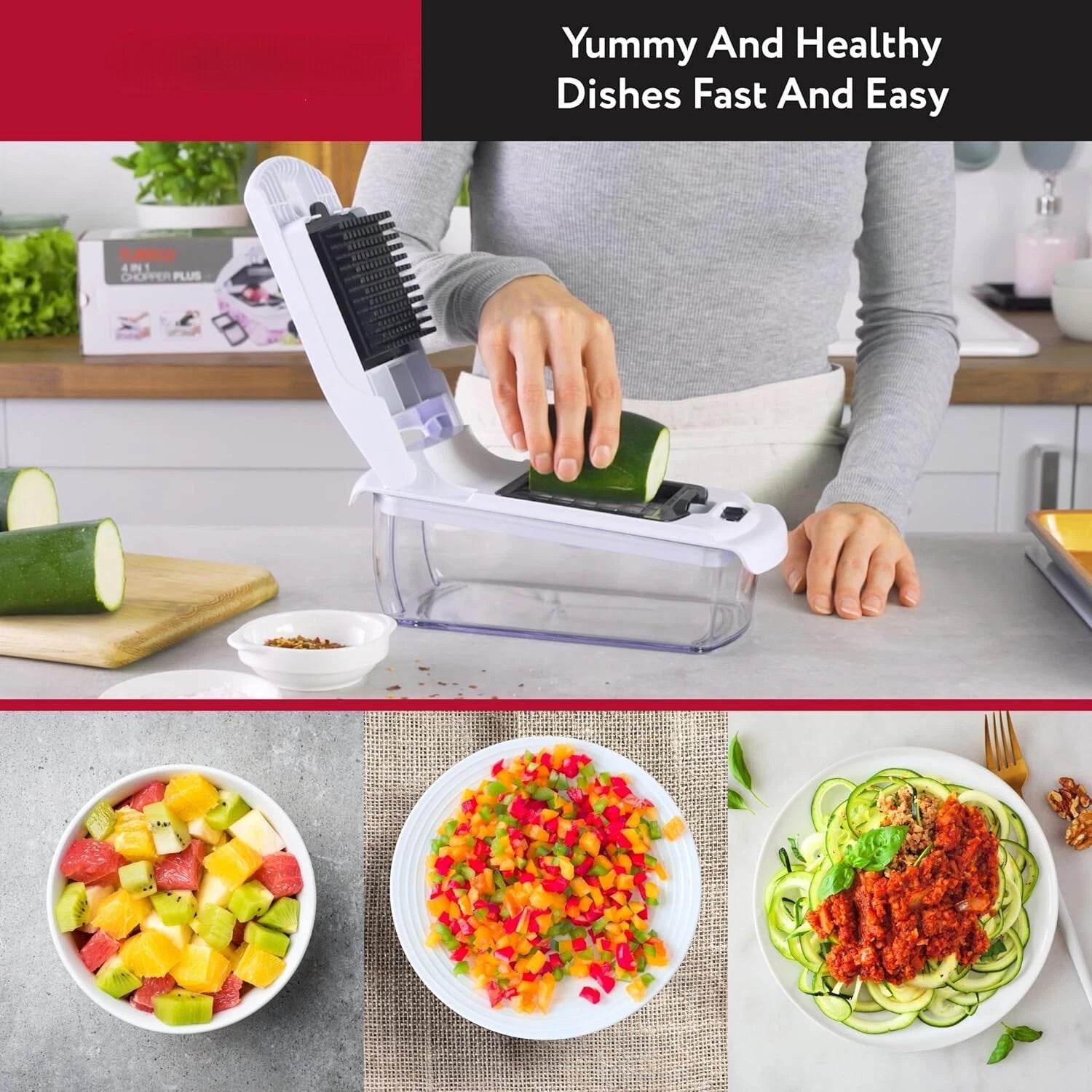 Vegetable Chopper and Spiralizer - Food Chopper with Container 07FC0E-D4 - KOEEK