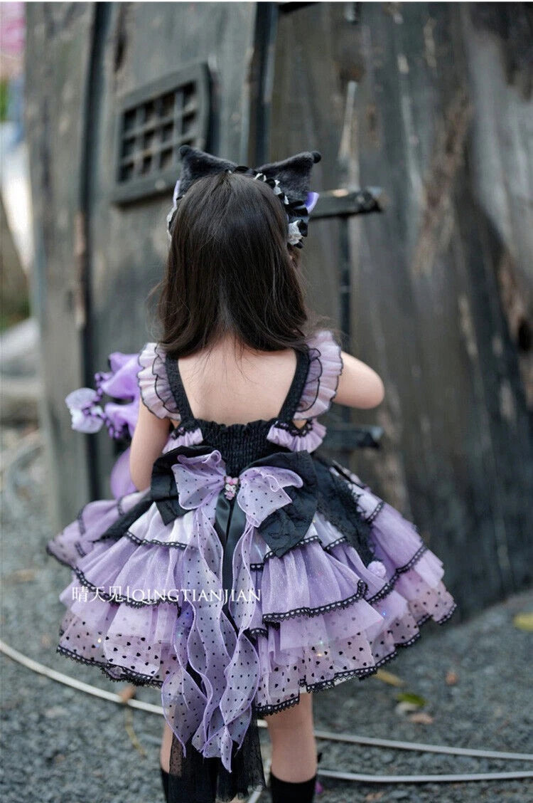 Cute Kuromi Girl Princess Dress Kawaii Kids Halloween Lace Dress Cosplay Costume 07FC0E-D4 - KOEEK