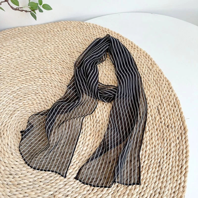 Womens Real Silk Black Stripe Scarf Fashion Necktie Neckerchief Fashion Accesory 07FC0E-D4 - KOEEK