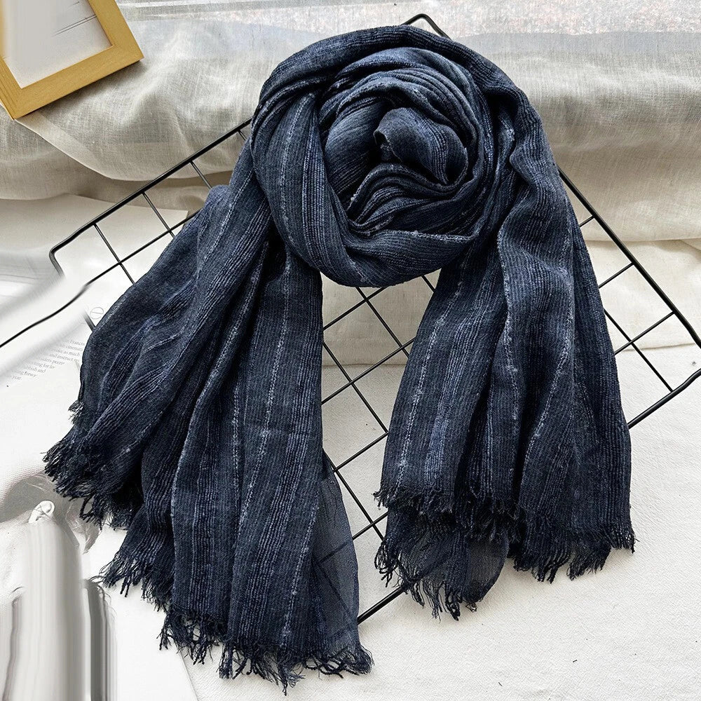 Men's Striped Scarf Cotton Linen Autumn Winter Warm Bufanda Shawl Unisex Scarves 07FC0E-D4 - KOEEK