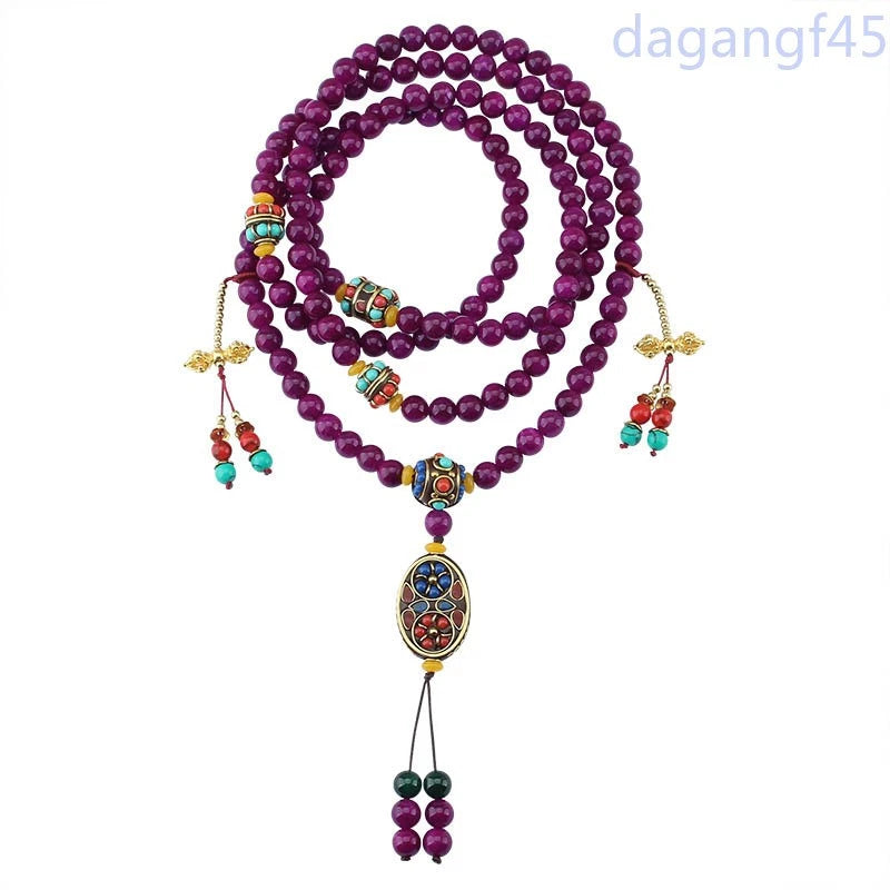 Exquisite Retro Nepal Luck Stone Long Necklace Tassel Crossbody Chain Bracelet 07FC0E-D4 - KOEEK