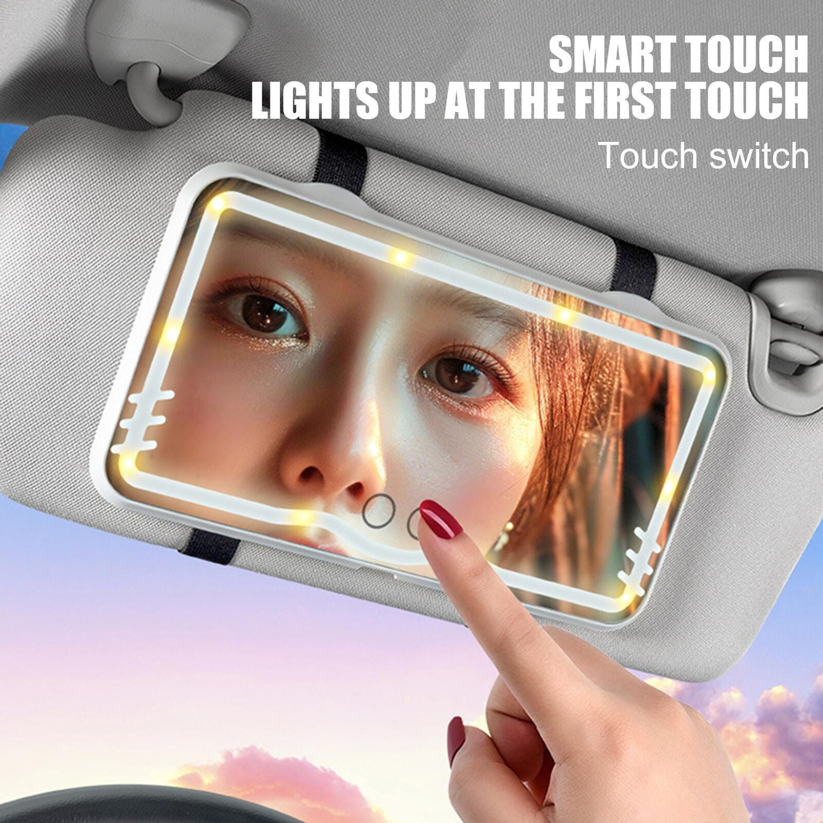 new Car Sun Visor Vanity Mirror Rechargeable Touch On Screen LED Light Makeup Mirror koeek - KOEEK