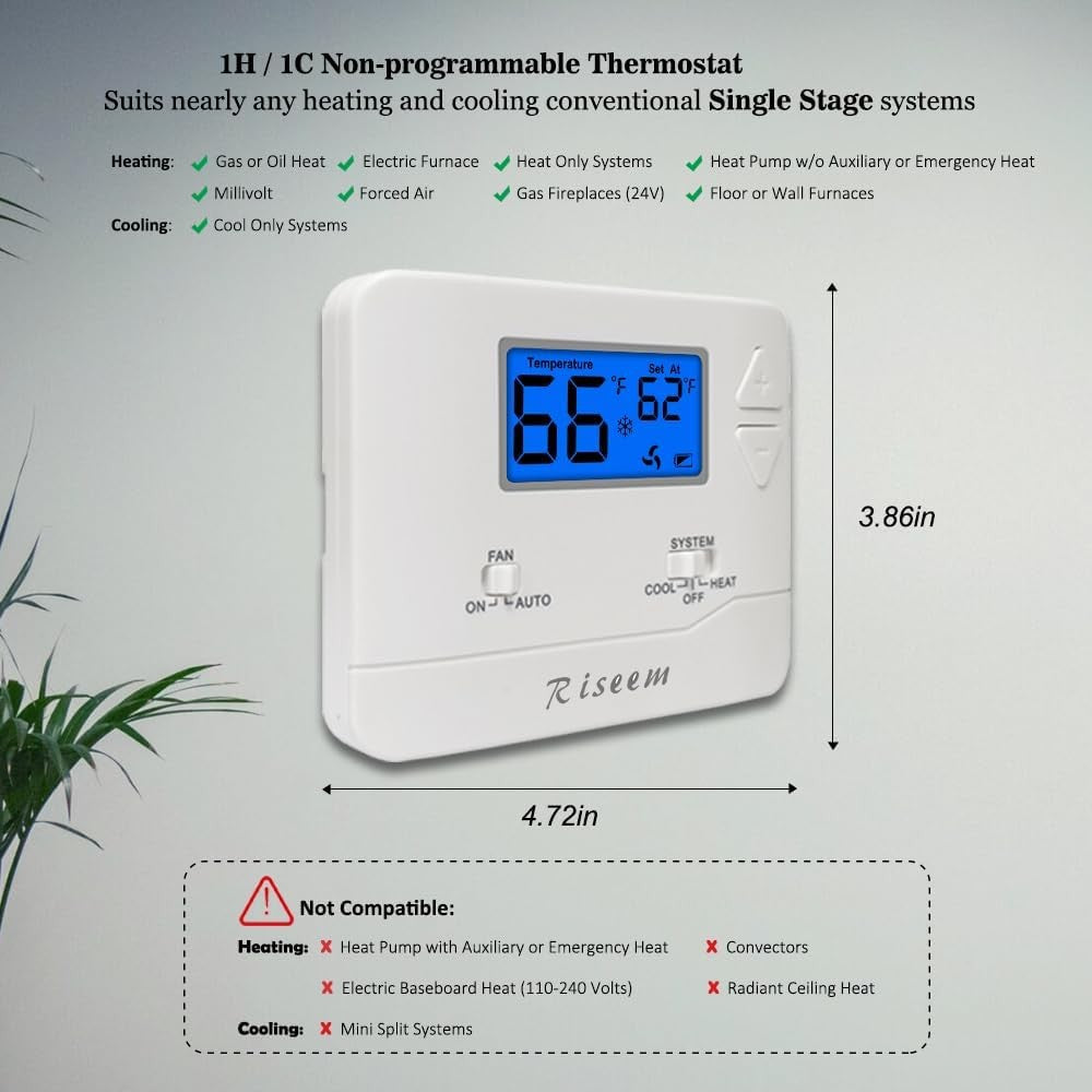 new Non-Programmable Thermostat for Home Single-Stage Systems, 1 Heat/1 Blue 07FC0E-D4 - KOEEK
