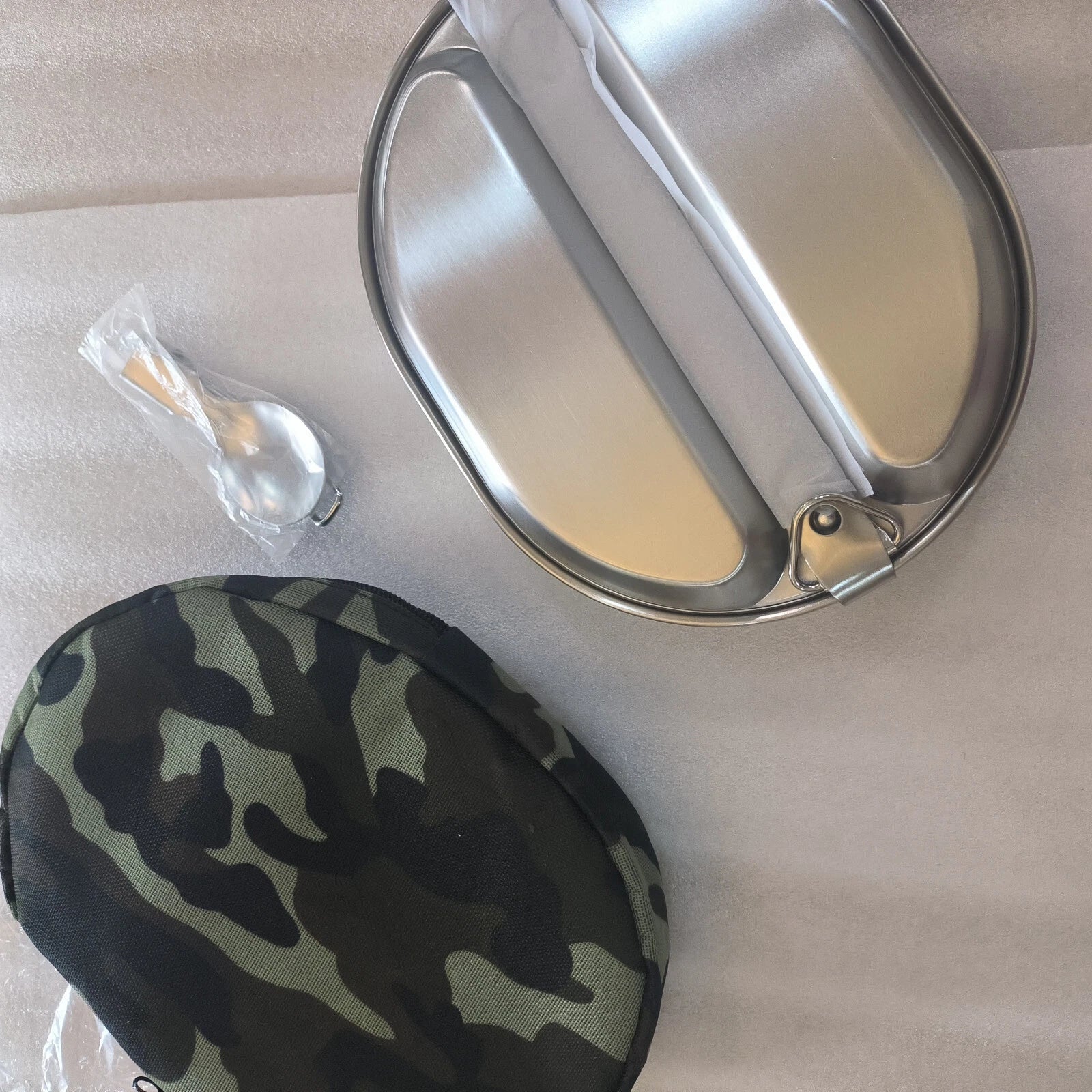 US Military Camping Mess Tin 304 Stainless Steel Round Mess Kit With Cover Bag 07FC0E-D4 - KOEEK