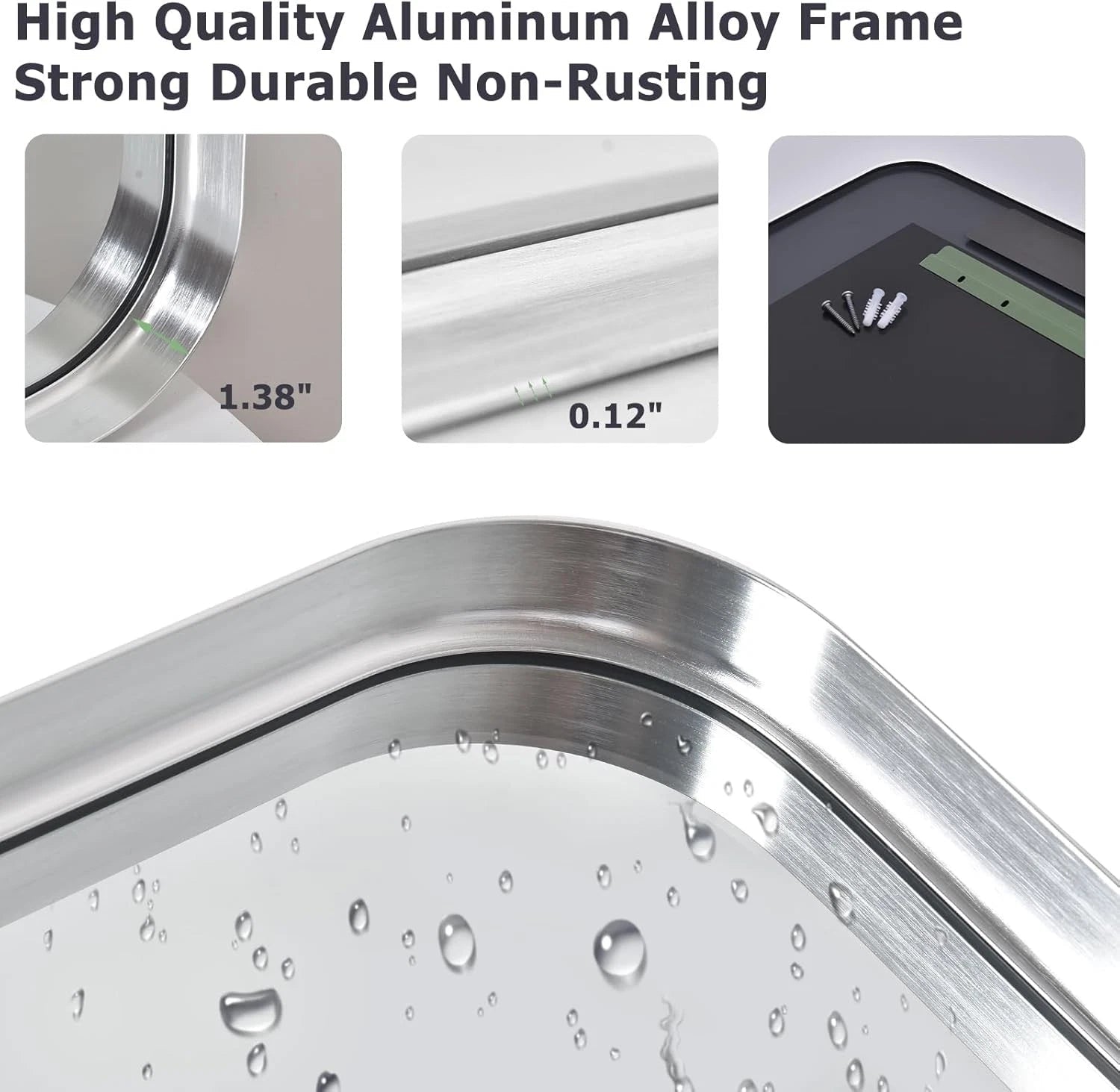 Silver Bathroom Mirror for Wall, 30x22''Rectangular Aluminum Alloy Framed Mirror 07FC0E-D4 - KOEEK