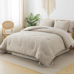 King with Shams Beige Comforter Set - 7 Piece Chevron Tufted Bedding Set 07FC0E-D4 - KOEEK