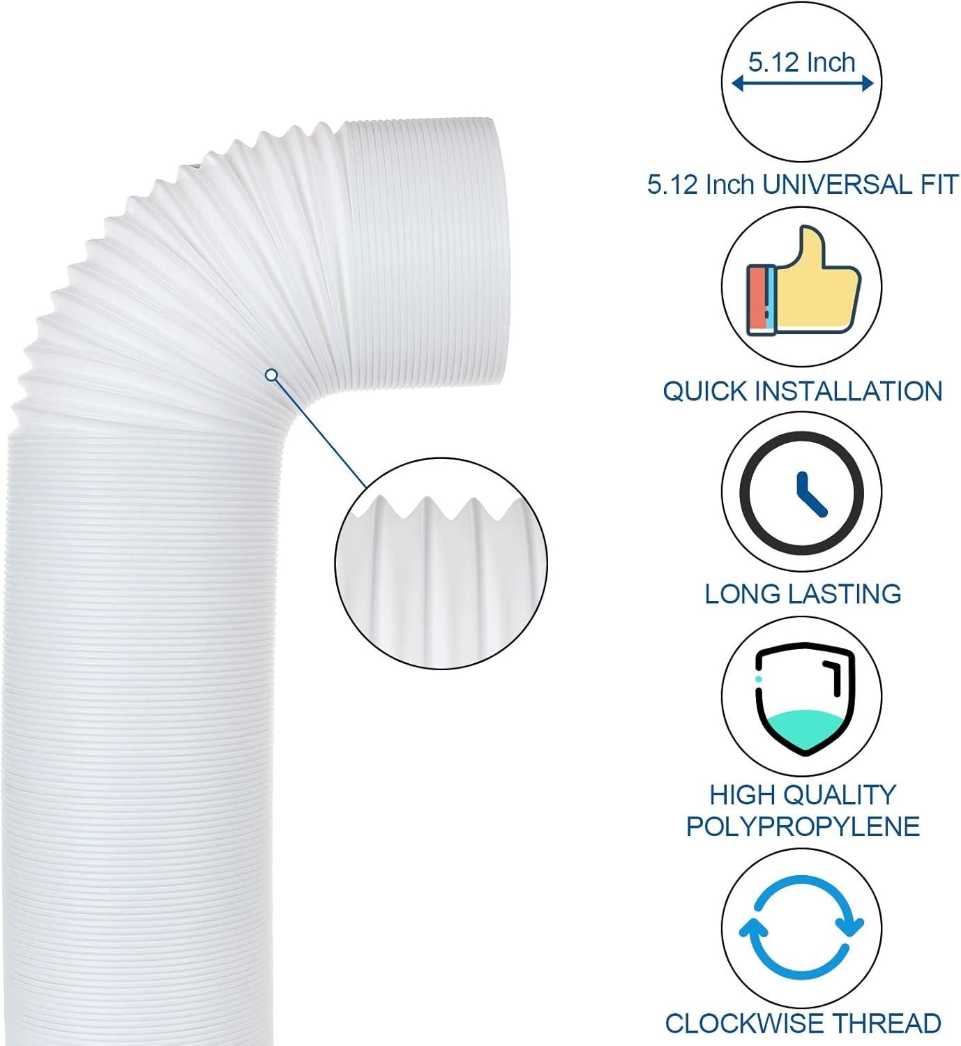 new Portable Air Conditioner Hose 5 Inch Diameter 59" Length, AC Exhaust White 07FC0E-D4 - KOEEK