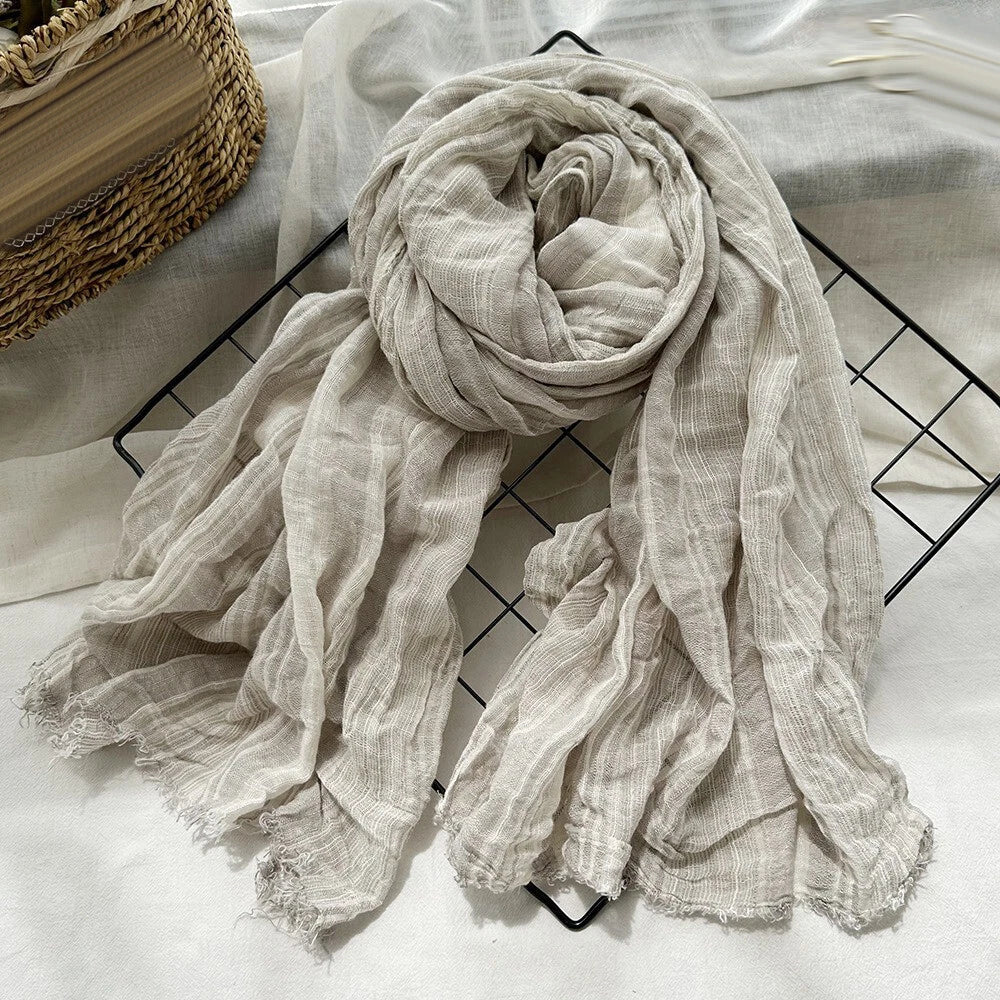 Cotton Scarf Men's Striped Shawls Head Scarf Wrinkled Muslim Scarves Unisex Soft 07FC0E-D4 - KOEEK