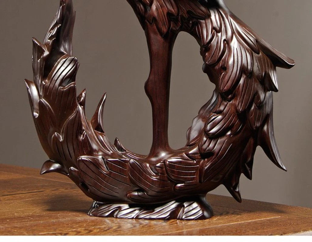 Ebony Wood Phoenix Figurine 12cm Hand Carved Wooden Home Decor Wedding Gift 07FC0E-D4 - KOEEK