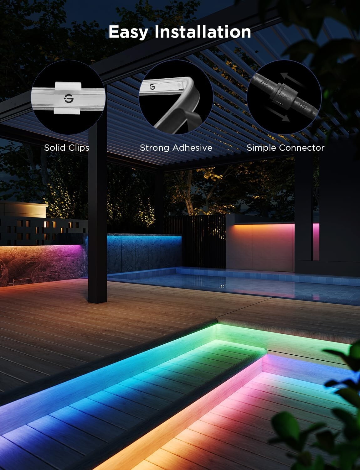 - Smart Outdoor LED Strip Lights, 98.4ft works with Alexa and Google H6176 07FC0E-D4 - KOEEK