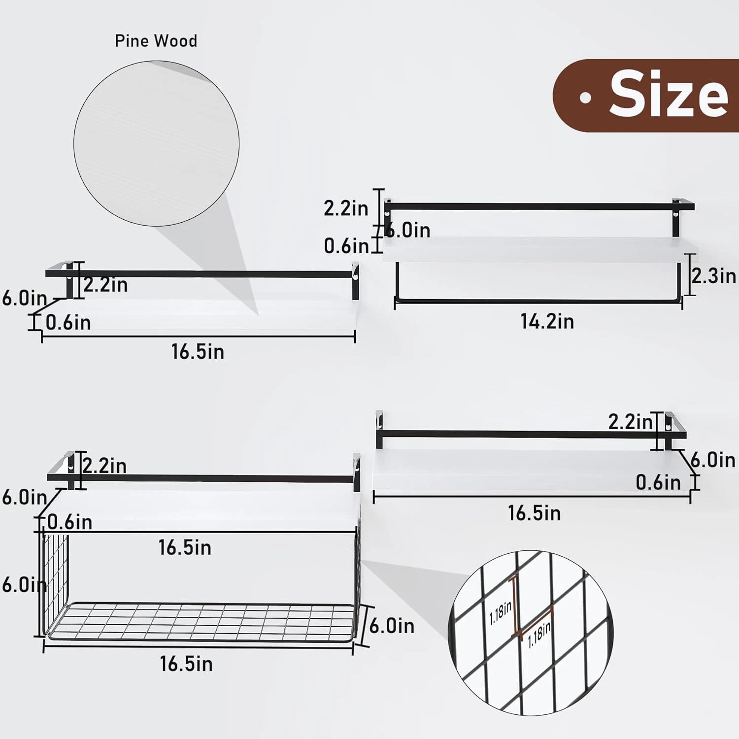 Wall Mounted White Wooden Floating Shelf -Rustic Bathroom Wall Shelves, Set of 4 07FC0E-D4 - KOEEK