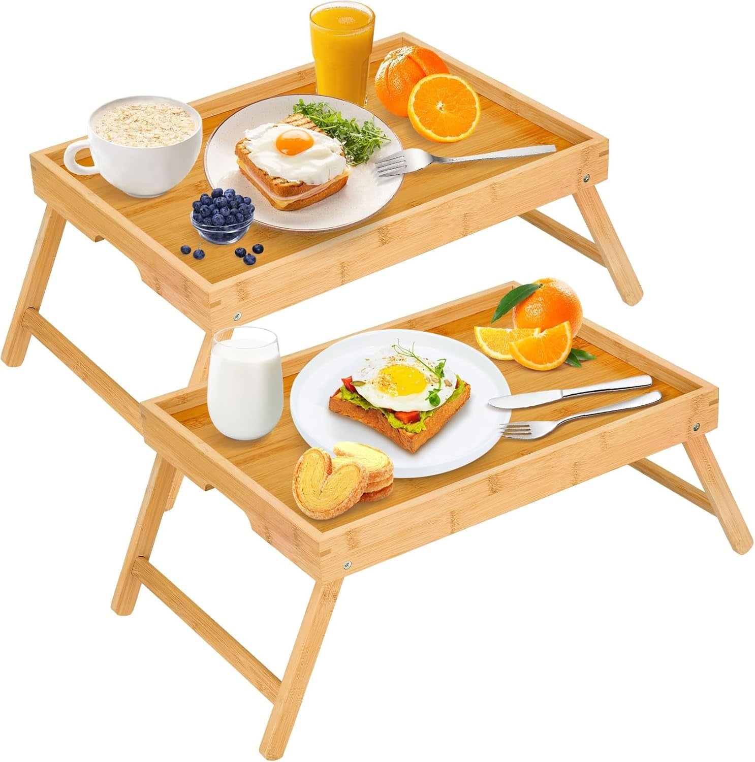 new 2 Pack The Bamboo Bed Breakfast Tray With Foldable Legs Color is Log