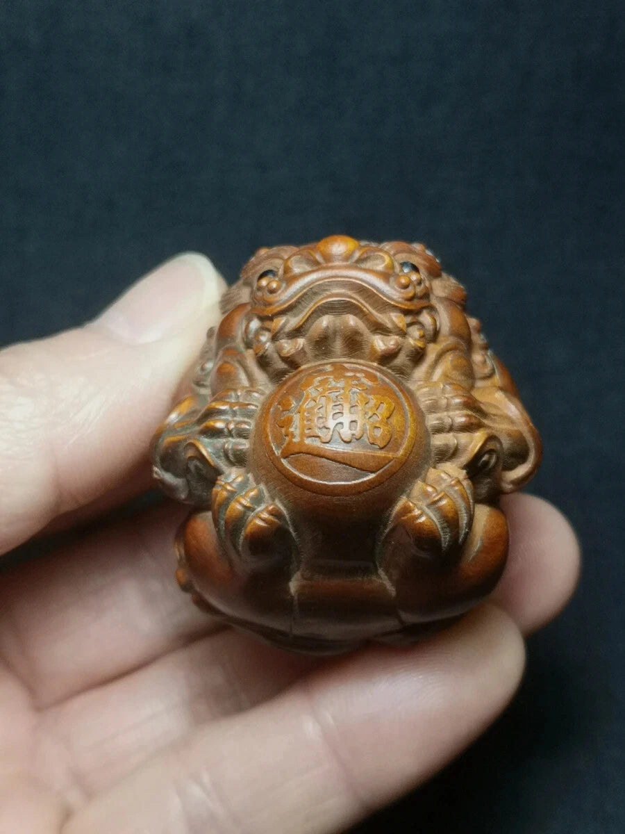 1919 Collectable Japanese Boxwood Hand Carved Lion Figure Statue Netsuke Gift 07FC0E-D4 - KOEEK