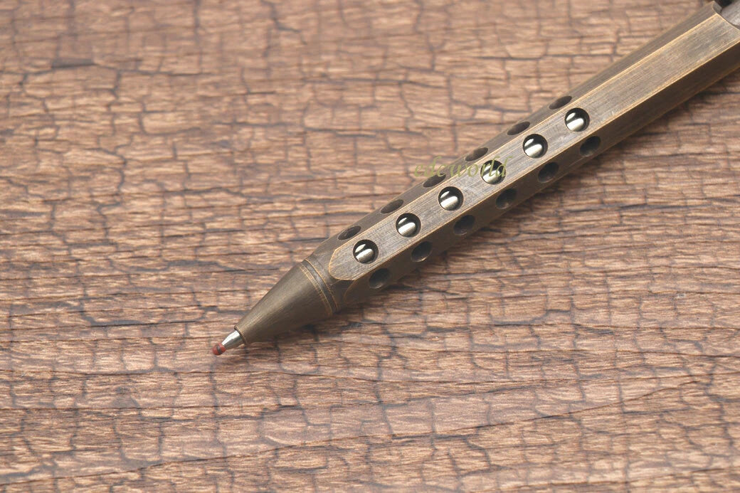 Handmade Six-Edge Brass Pen Practical Ballpoint Pen Pocket Keychain EDC Pen 07FC0E-D4 - KOEEK