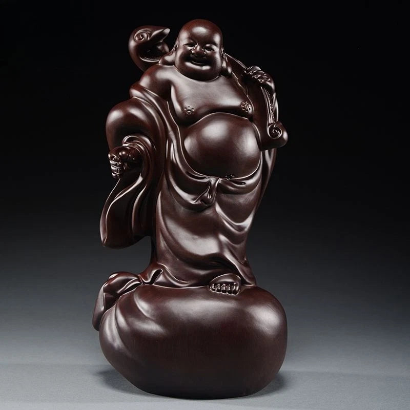 15cm Ebony Wood Carved Maitreya Buddha Statue Home Decor Gift Figurine 07FC0E-D4 - KOEEK