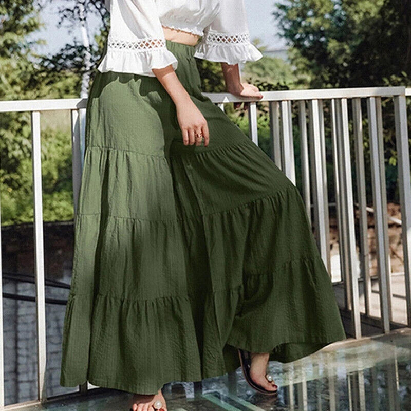 Vintage Solid Womens Wide Leg Elegant Casual Long Pants Elastic Waist Trouser 07FC0E-D4 - KOEEK