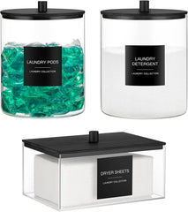 Glass jar and acrylic drying rack, laundry detergent container
