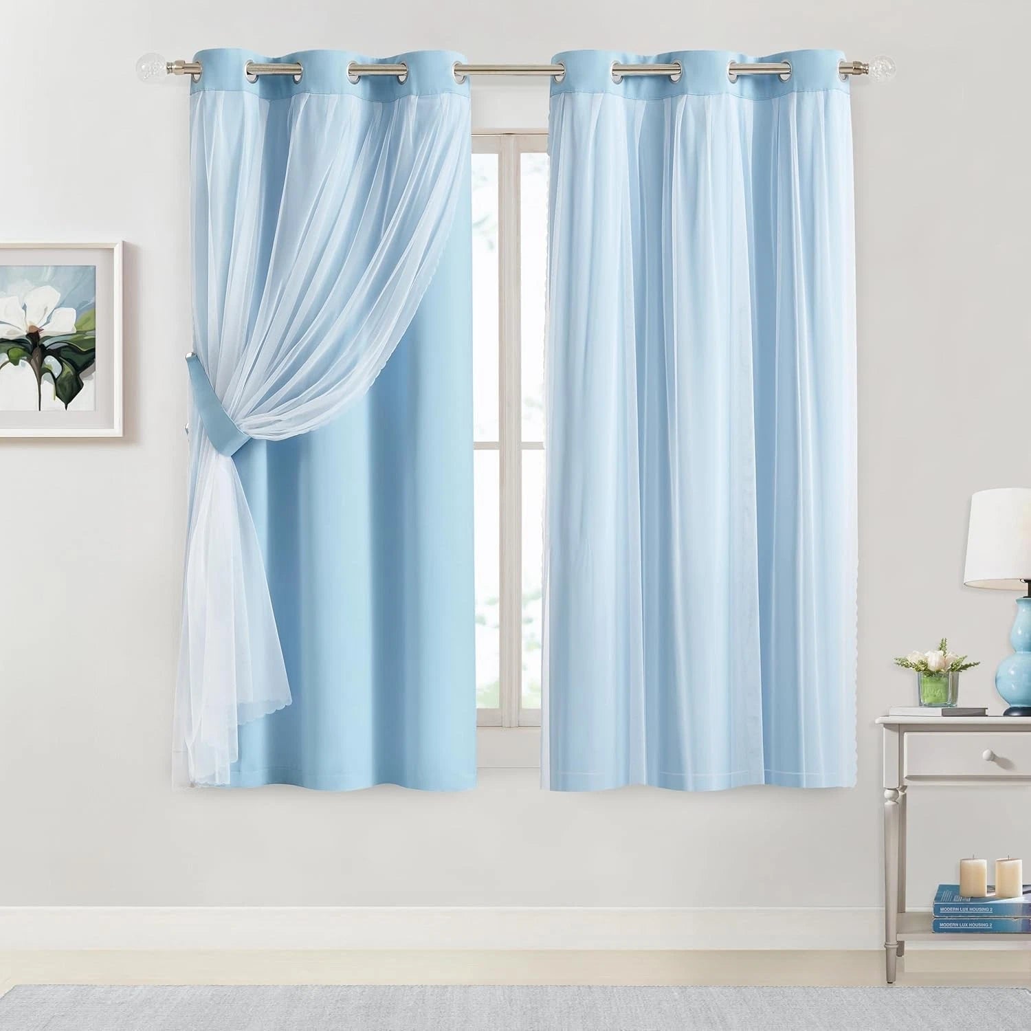 Bujaso sky blue 80% light-blocking curtains, size 37×63 07FC0E-D4 - KOEEK