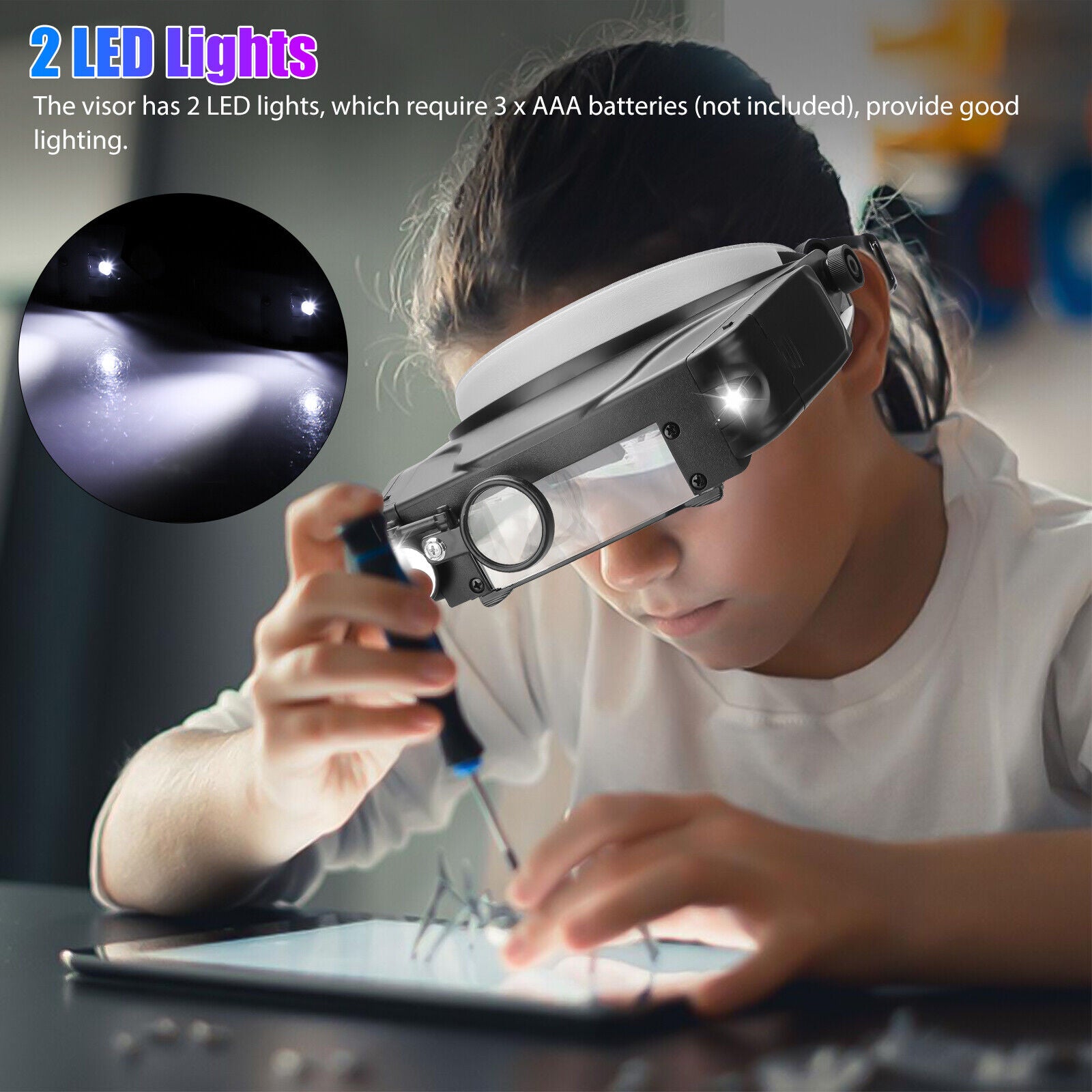 LED Jeweler Head Headband Magnifier Illuminated Visor Magnifying Glasses 3 Lens koeek - KOEEK