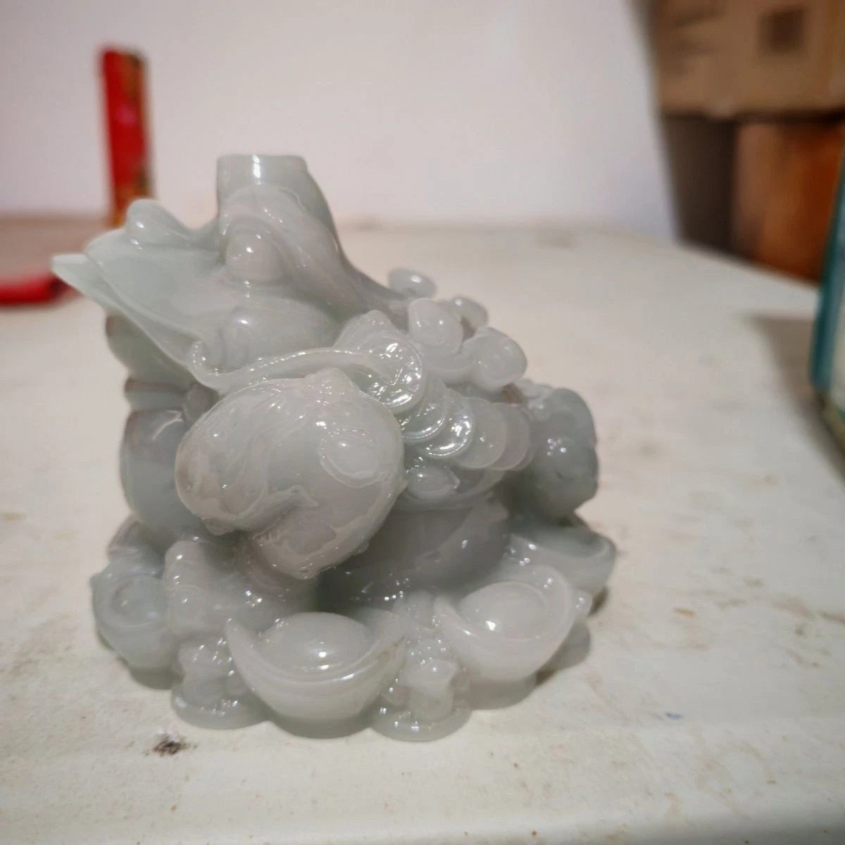 Money Frog Tea Pet Desktop Home Decoration Jade Three Legged Toad Statue 07FC0E-D4 - KOEEK