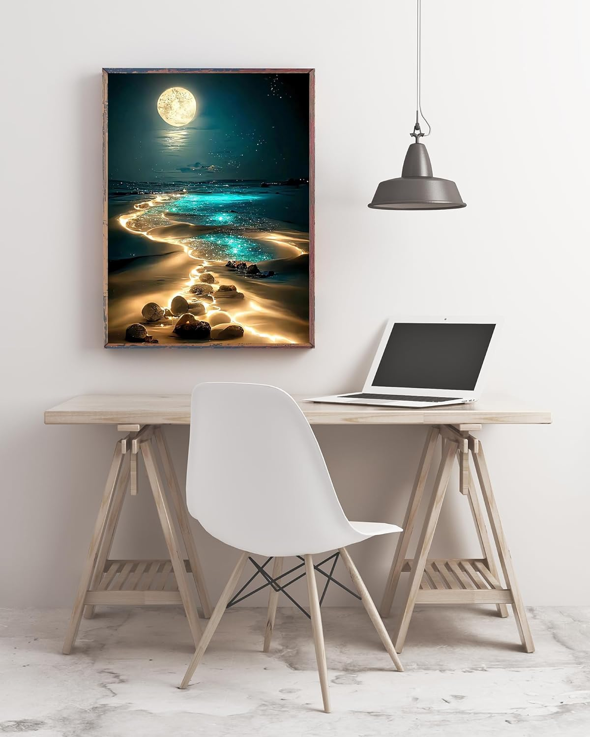 nye Moonlight Beach Diamond Painting Kits til voksne, 5D Seaside Moon Diamond Art Ki