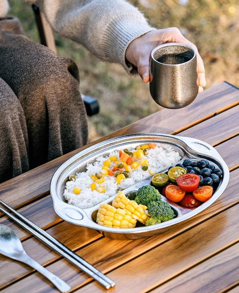 Pure Titanium GR1 3-in-1 Tableware Dinner Plate Ultra Light Divided Food Plate 07FC0E-D4 - KOEEK