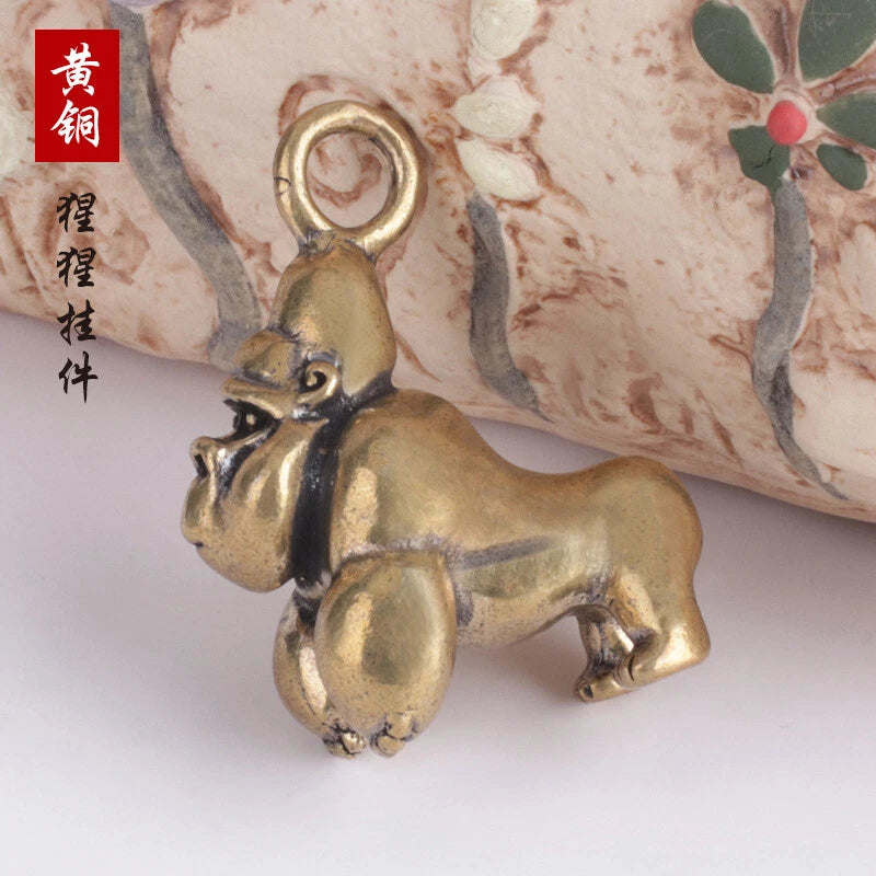Solid Brass Gorilla King Kong Metal Gold Pendant Men's Keychain Key Ring Charms 07FC0E-D4 - KOEEK