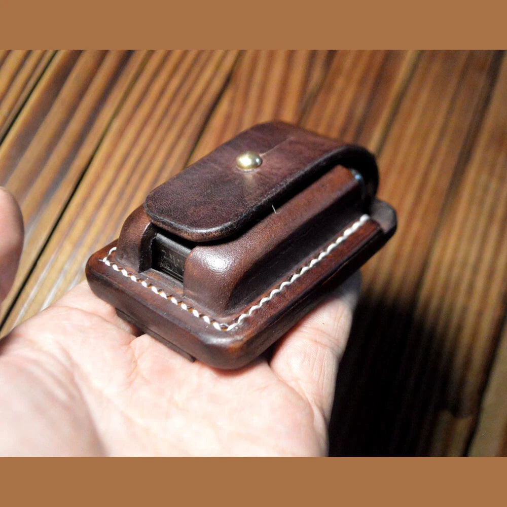 Hand made  Leather Case For Zippo Lighter Full Grain Cowhide Pouch Holder 07FC0E-D4 - KOEEK