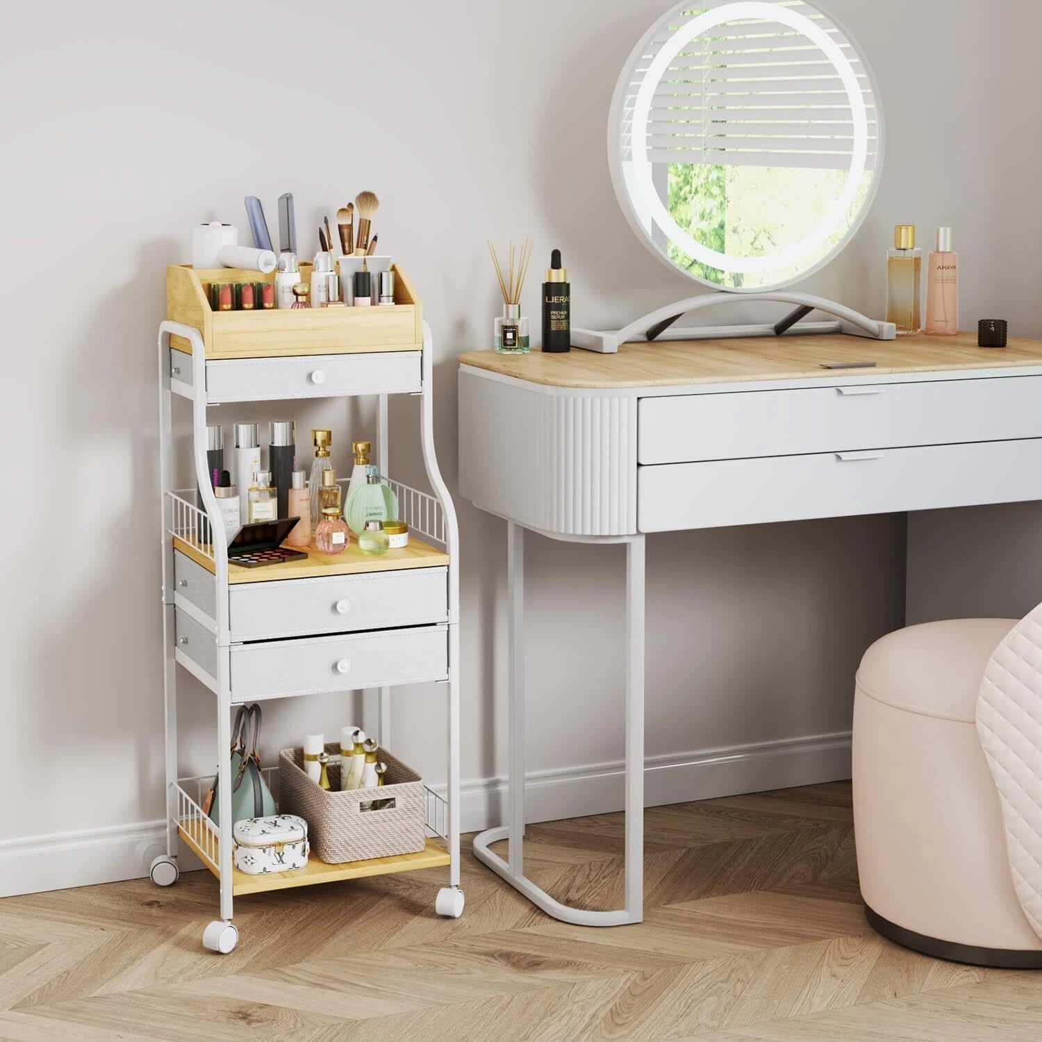 Floor Standing Makeup Organizer - Skin Care Organizer and Storage with Drawers 07FC0E-D4 - KOEEK