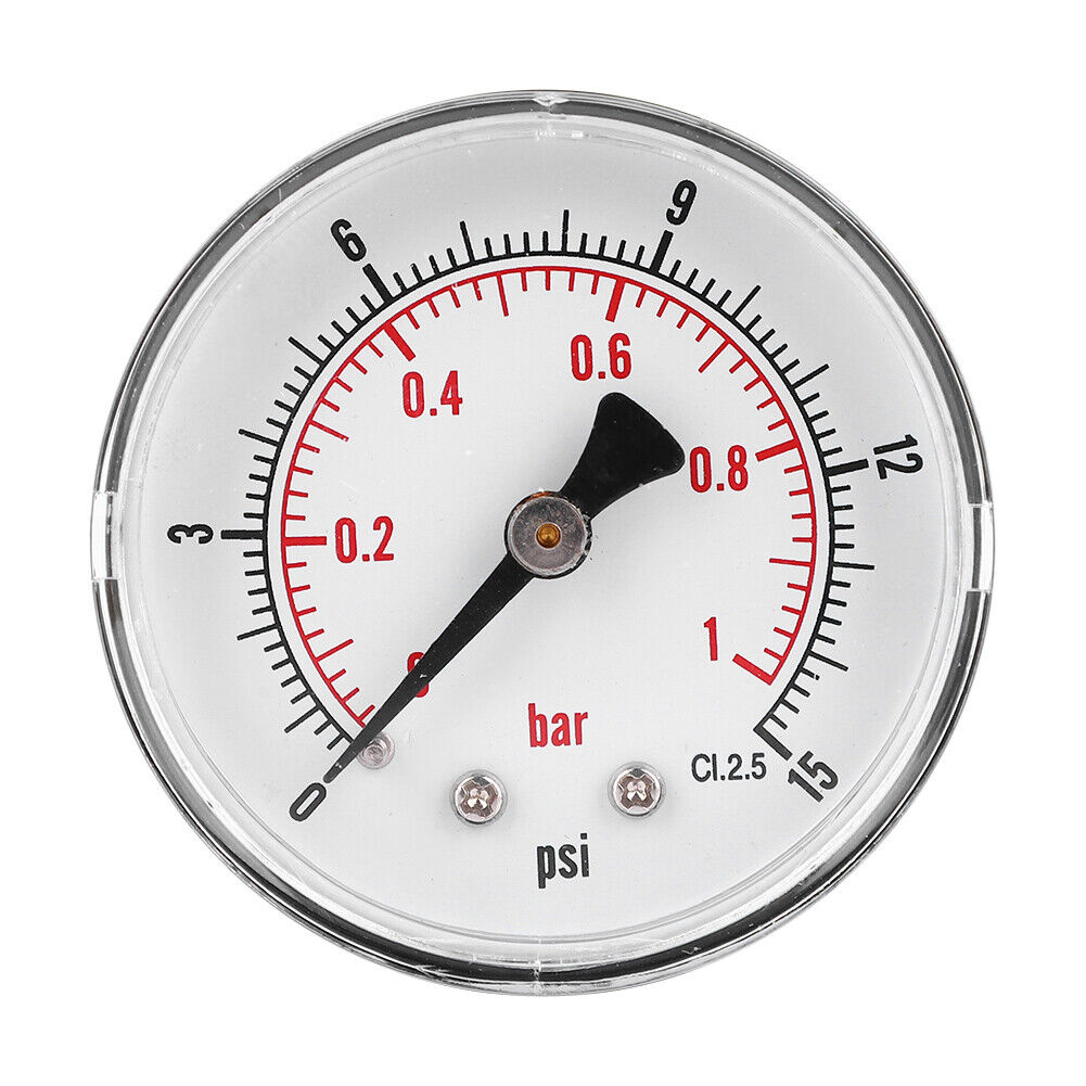 new Pressure Gauge 50mm 1/4BSPT Back Connection For Air Water Oil Gas 0-15PSI 0-1Bar koeek - KOEEK