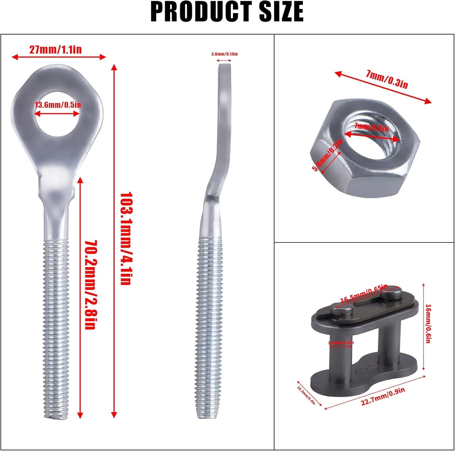 new 0.4" Chain Axle Adjuster, 2Pcs 13mm Aperture Dirt Bike Accessories... 07FC0E-D4 - KOEEK
