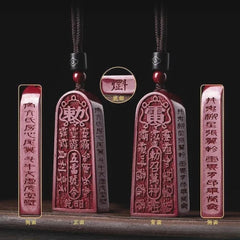 1Pc 57mm Natural Cinnabar Taoism Hand-carved Pendant Feng Shui Amulet Necklace 07FC0E-D4 - KOEEK