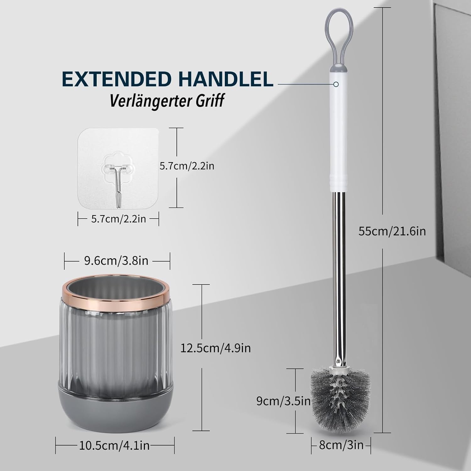 new Toilet Bowl Brush and Holder 2 Pack Long Handle for White 07FC0E-D4 - KOEEK