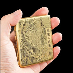 Brass Metal Cigarette Case 20 Holder Vintage Design Slim Portable Moisture Proof 07FC0E-D4 - KOEEK