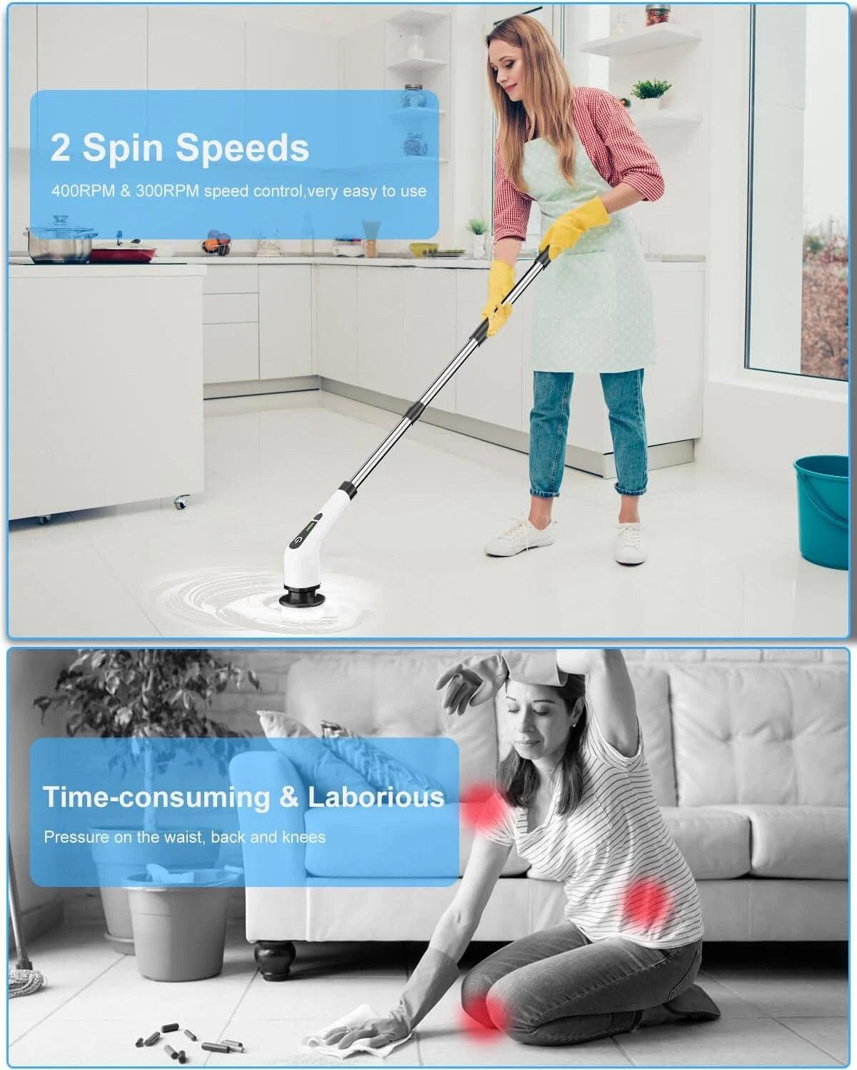 Electric rotary scrubber with 8 rechargeable cleaning brushes 07FC0E-D4 - KOEEK