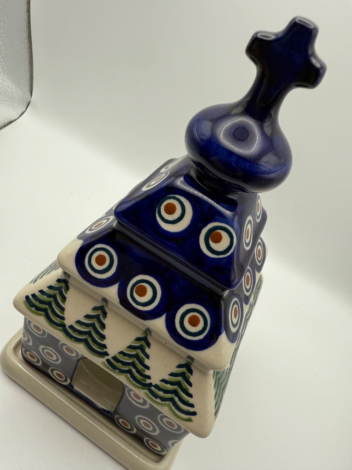 Polish Pottery Church Luminary Tea Light Votive Christmas Peacock Eye POLISH POTTERY - KOEEK