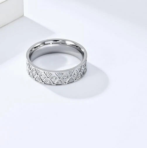 1 PC Men's Women's Stainless Steel Zircon Diamond Ring Finger Ring, 6#-12# 07FC0E-D4 - KOEEK