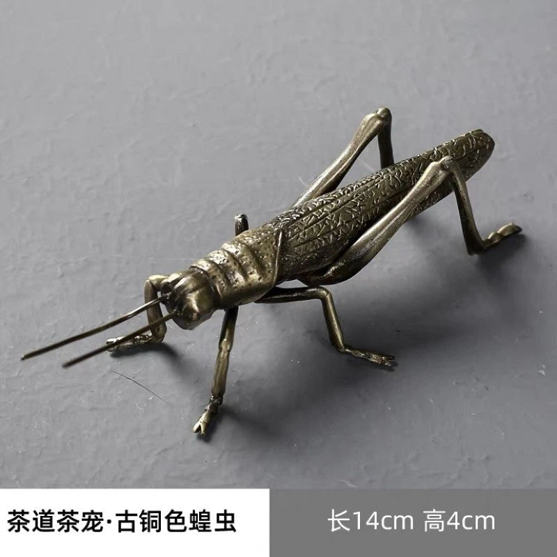 14cm Chinese Brass Grasshopper Ornament Retro Tea Pet Decoration Handicraft 07FC0E-D4 - KOEEK
