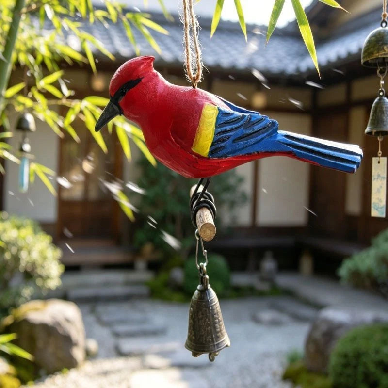 Hand Painted Wooden Bird Wind Chime Brass Bell Outdoor Patio Hanging Decor 07FC0E-D4 - KOEEK