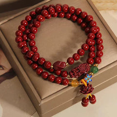 Natural Cinnabar Handcarved Pi Xiu Luck Bracelet Prayer Beads Amulet Bangle 07FC0E-D4 - KOEEK