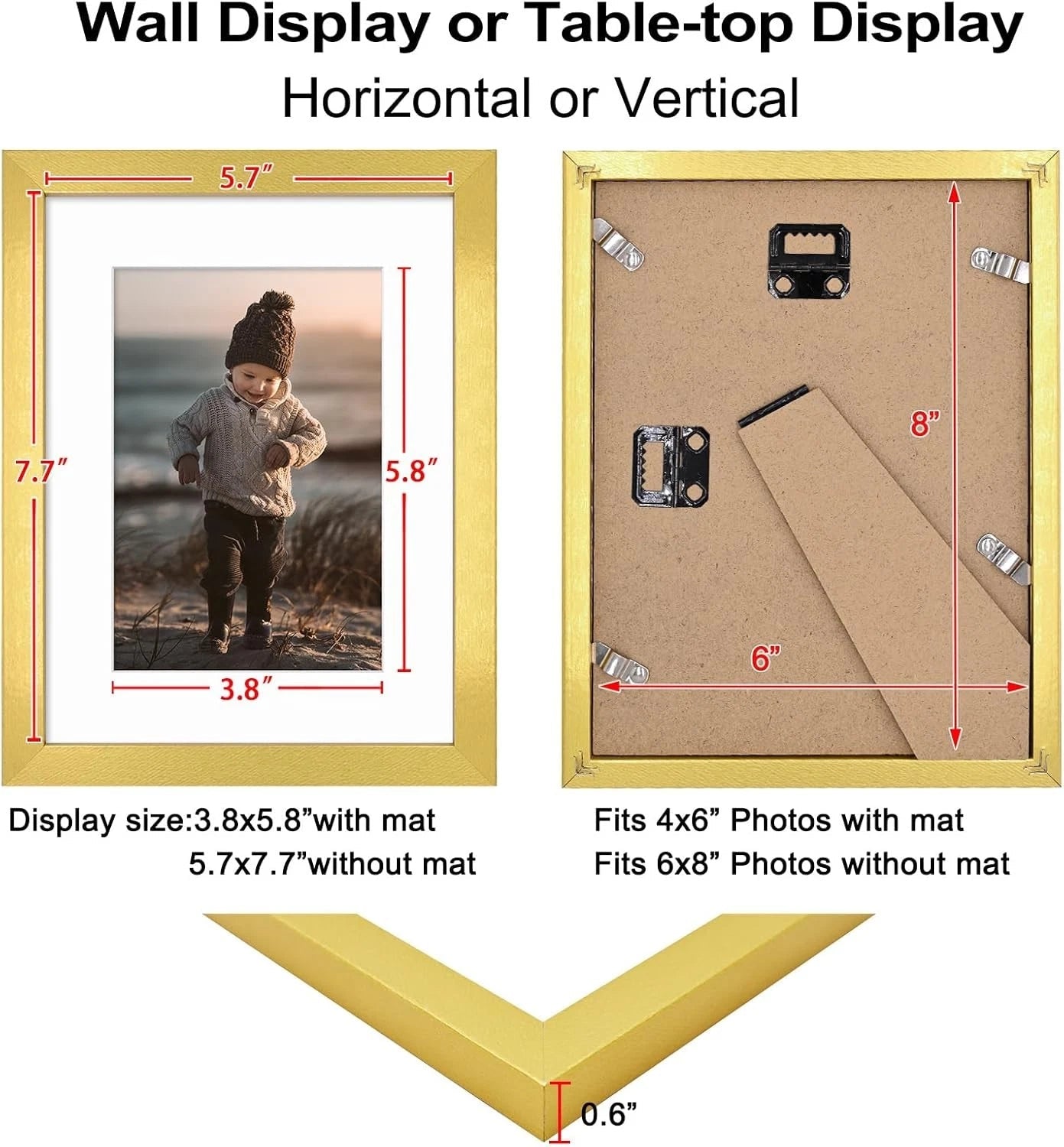 6x8 Photo Frame Gold Set, Wooden Photo Frame with Liner (4x6 Size) 07FC0E-D4 - KOEEK