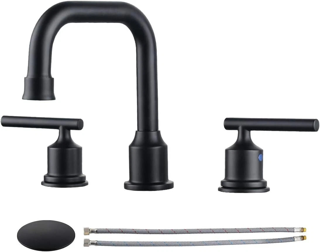 Two-Handle Widespread 8-Inch Bathroom Faucet Black 360 Degree Swivel 07FC0E-D4 - KOEEK